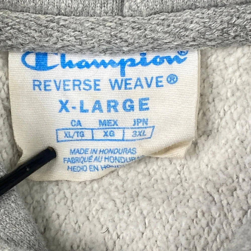 Vintage Champion Hoodie Reverse Weave XL Gray Pullover Heavyweight Sweatshirt - Picture 4 of 10